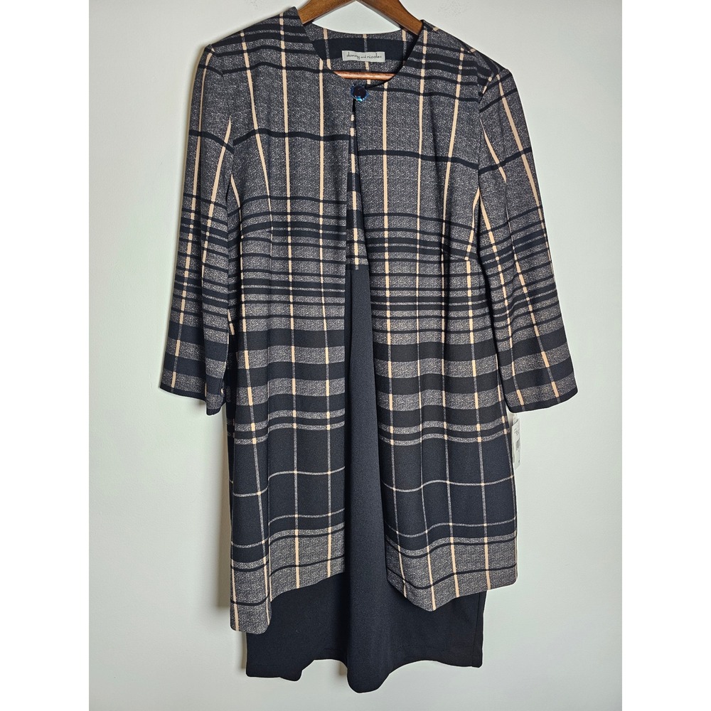 Professional Danny and Nicole Dress Jacket Set Women 16 Black Grey Plaid 27215MZ